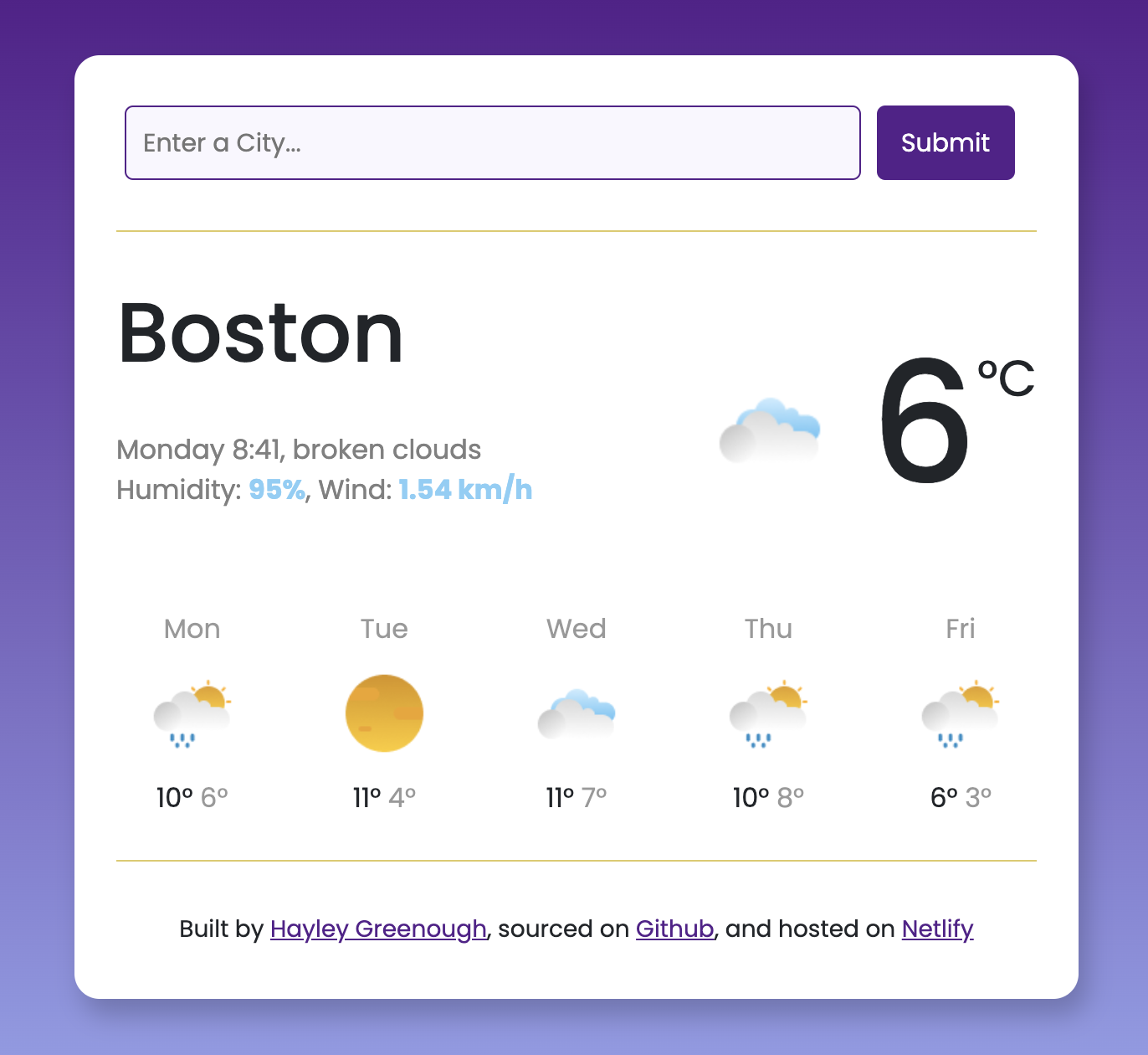 Weather App homepage image